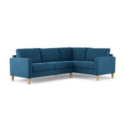Habitat Flint Velvet Right Hand Corner Sofa-Ink Blue-Ash Leg