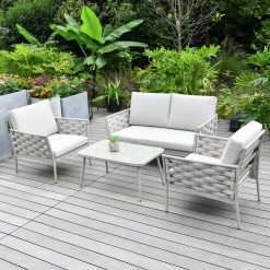 Habitat Rodes 4 Seater Metal Garden Sofa Set - Natural