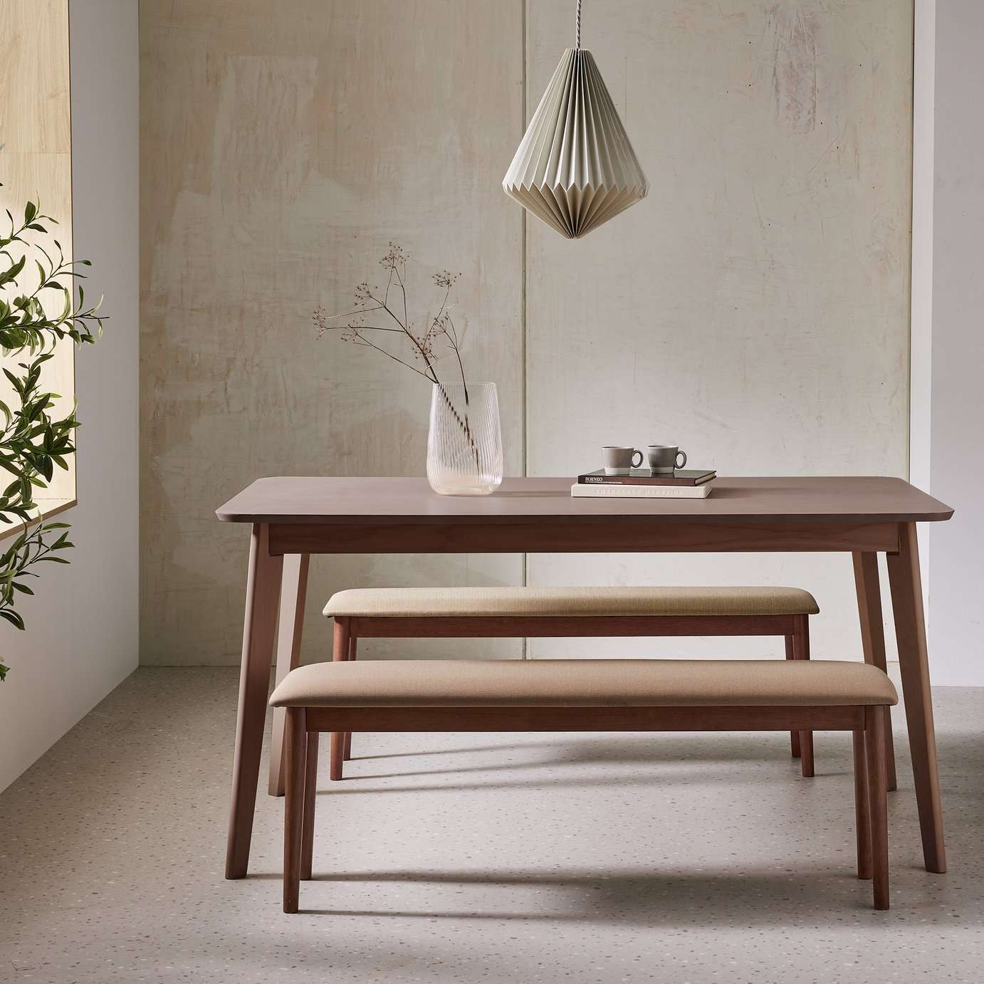 Habitat Skandi Walnut Dining Table & 2 Walnut Benches