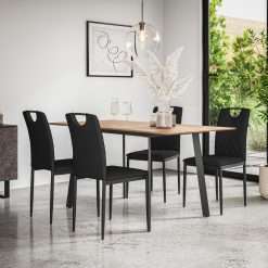 Malvern Round Dining Table And Chairs - Table Top w Legs + Nova Faux Leather Dining Chair Set Of 4