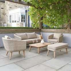 Pacific Cabon 5 Seater Rattan Effect Garden Sofa Set-Natural