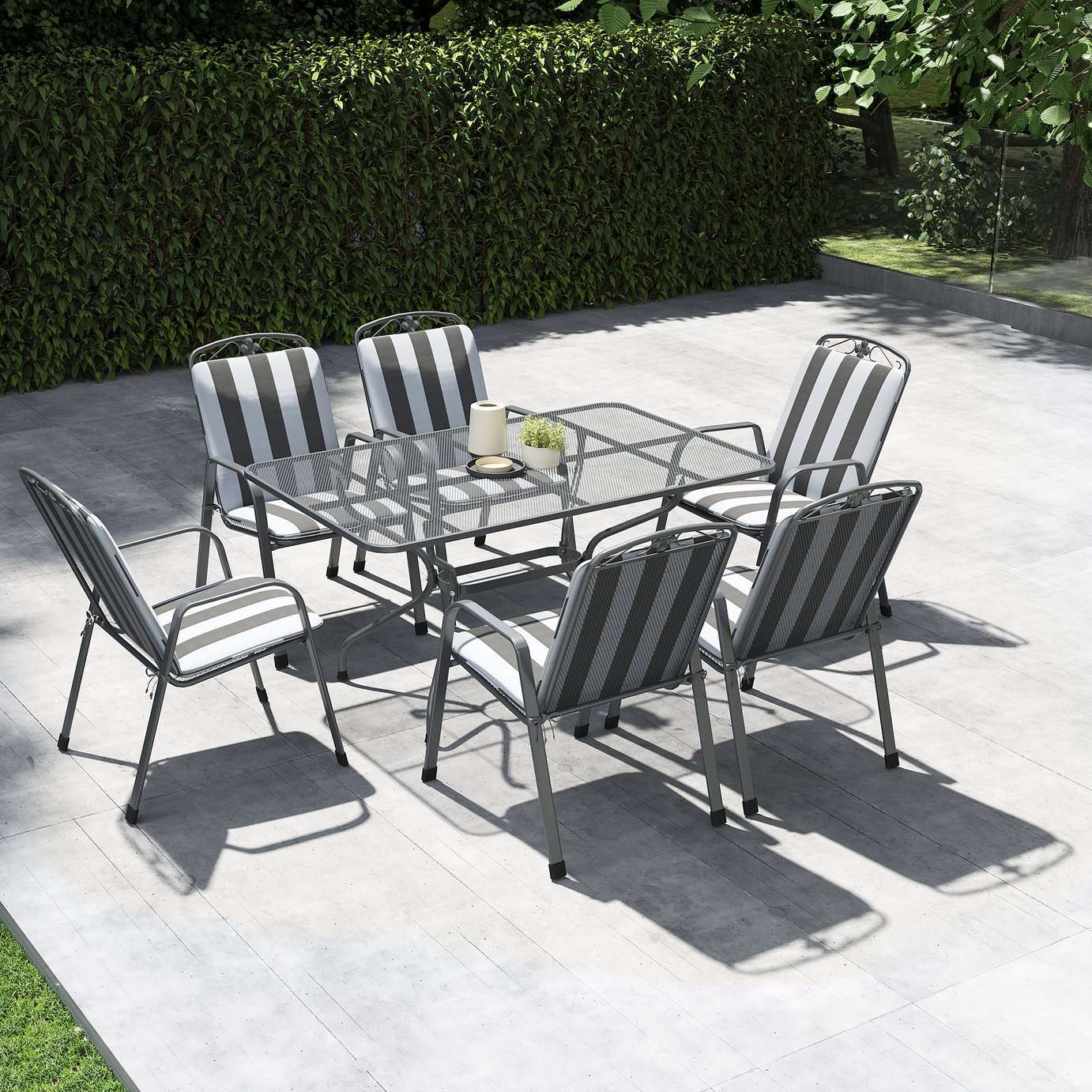 Pacific Savoy 6 Seater Metal Patio Set with Cushions - Grey