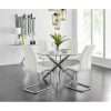Tierra Modern Chrome Metal & Glass Round Dining Table Set with 4 Modern Faux Leather Chairs