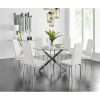 Tierra Modern Chrome Metal & Glass Round Dining Table Set with 6 Quilted Faux Leather Chairs