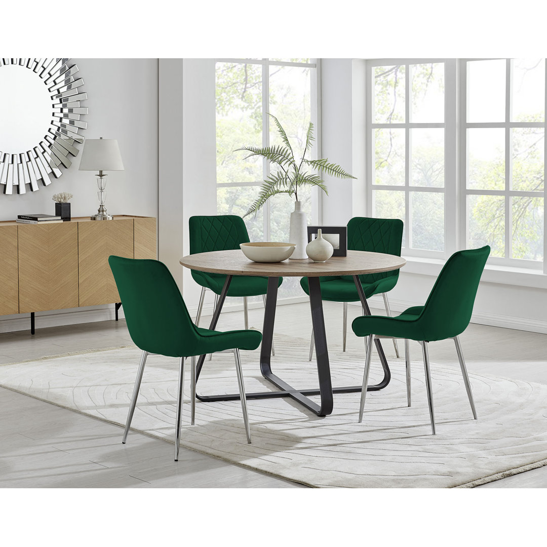 Venedocia Round Wood Effect Dining Table & 4 Luxury Velvet Dining Chairs
