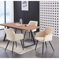 Yerres 4 Person Dining set - a Rectangular Extendable Dining Table with Metal Legs and a Set of 4 Quilted Velvet Dining Chairs for Dining Room - Moder