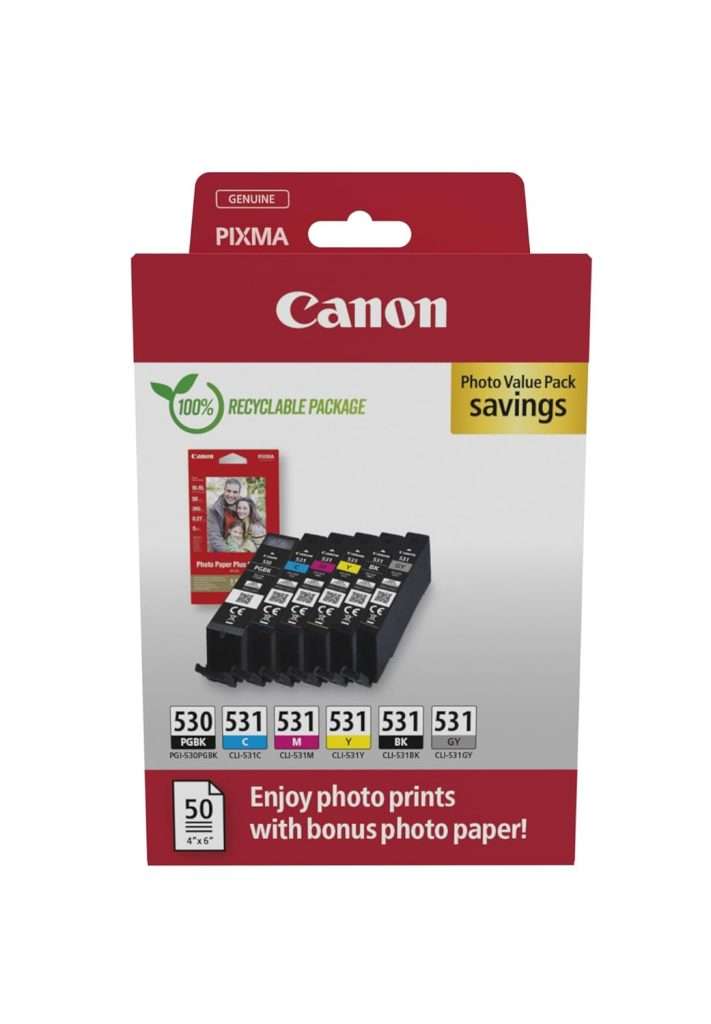 Tank531 Ink Canon PGI-530 / CLI-531 Genuine Ink Cartridges, Pack of 6 (2 x Black ...