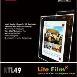 RTL49 - A3 x 50 Sheets of Back Lite Film for Any Inkjet & Laser Printers or Laser Copiers. Back lit Paper Sheet for LED Pocket Displays or LED Lightboxes. Backlit Film for LED...