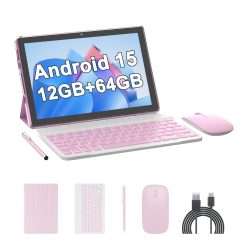 10 Inch Tablet Android 15(NOT GO) Tablets with keyboard 64GB ROM+12GB RAM(4+8 expansion) Supports 1TB Expansion 2MP+8MP Dual Camera 6000mAh 5G WiFi6 Tableta, Tablets with...