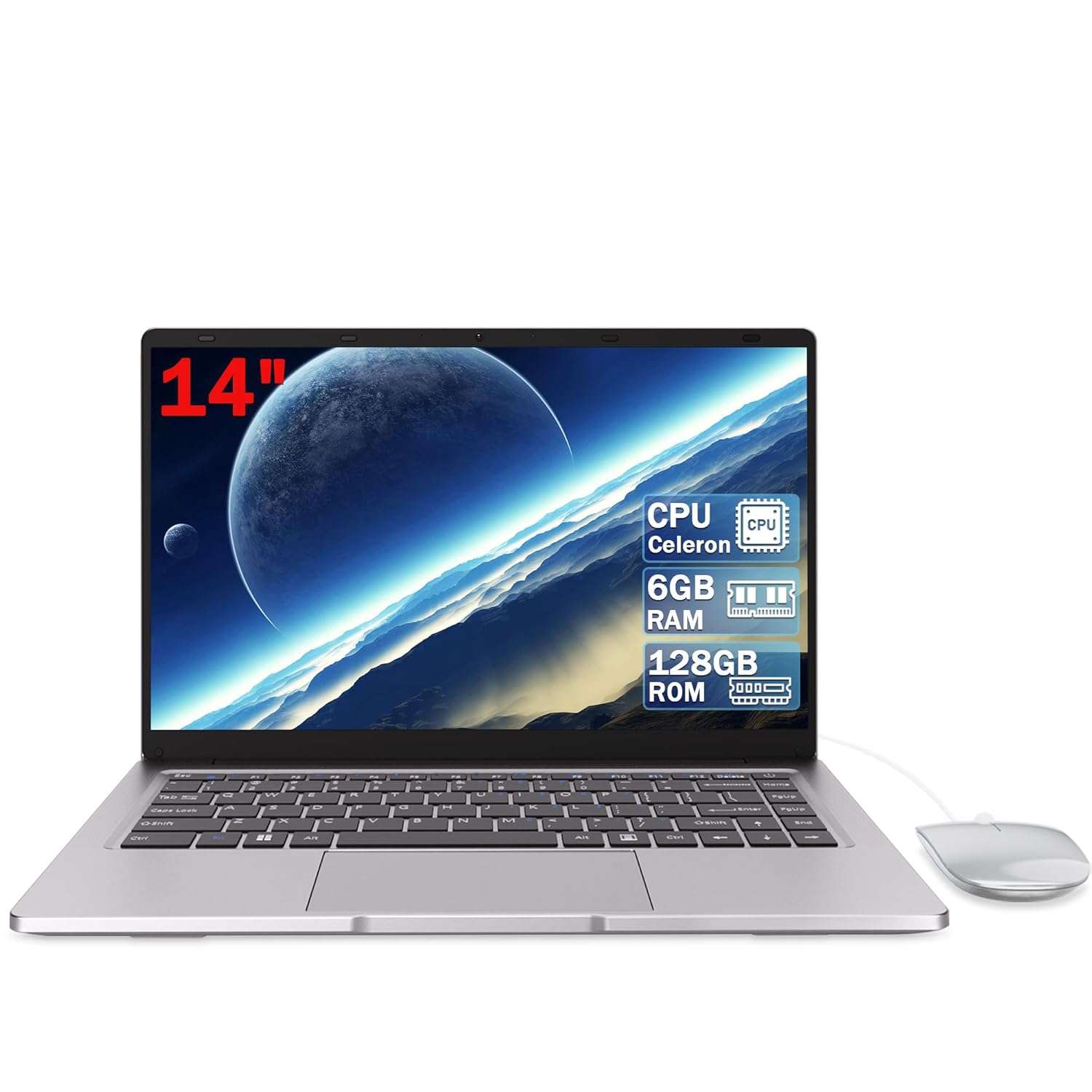 14" HD Laptop - Dual-Core Processor, 6GB RAM, 128GB SSD, Long Battery Life, Compact Design for Daily Productivity