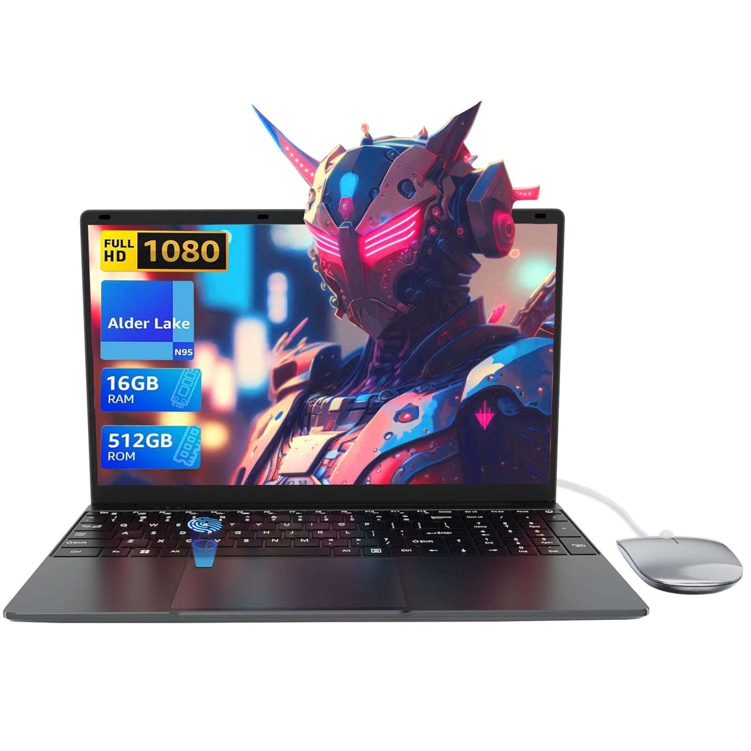 15.6" Laptop - 16GB RAM 512GB SSD PC Laptop, Quad-Core N95 Processor Up to 3.1GHz, Computers with USB3.0,Ethernet port,Touch ID, WiFi, BT4.2, for Students/Business