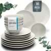 18-Piece Dinnerware Set - Bowl and Plate Set - Stoneware Dining Set for 6 People - Dishwasher and Microwave Safe - Grooved Dining Service in Beige