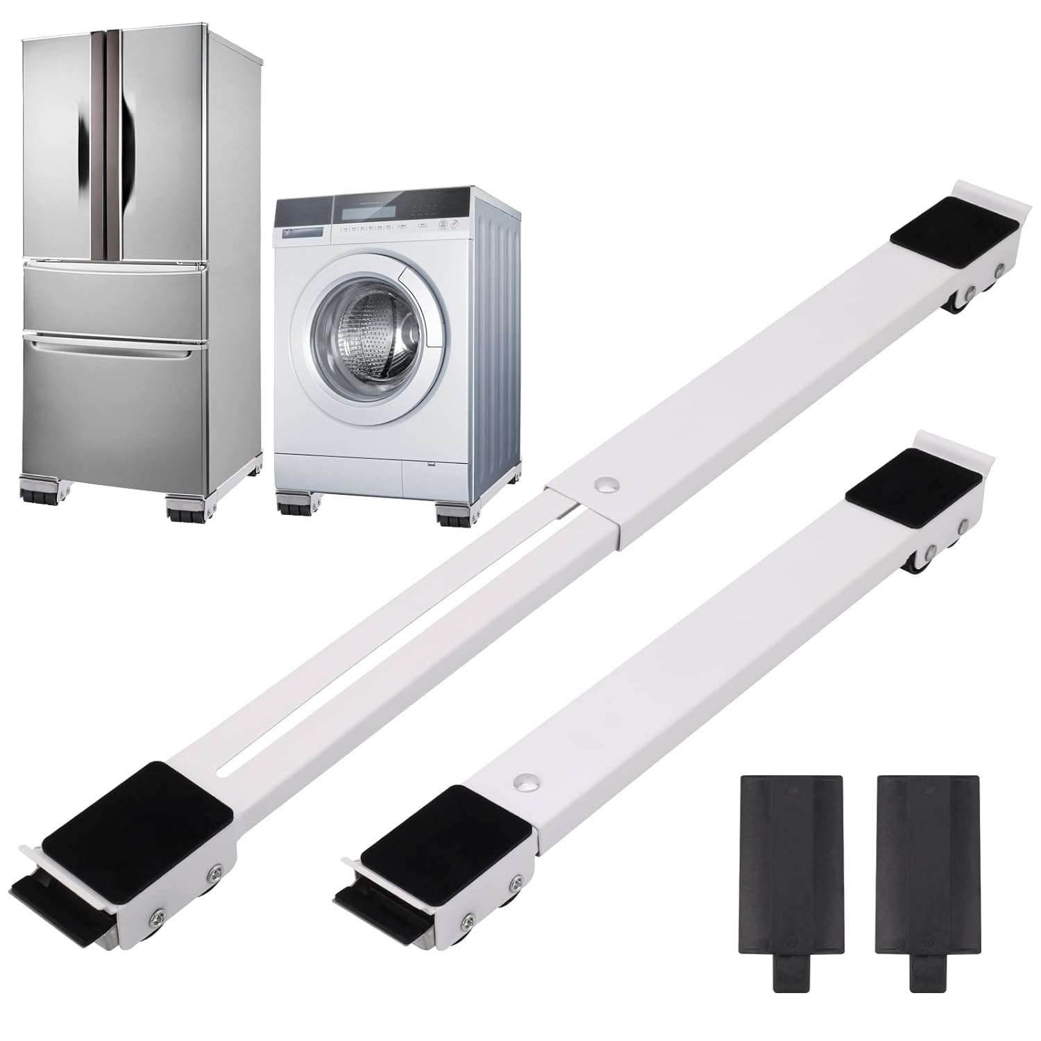 2Pcs Extendable Appliance Furniture Dolly Mobile Roller, Heavy Duty Adjustable Washing Machine Mobile Stand Base, Metal Movable Bracket for Refrigerator Washing Machine Dryers...
