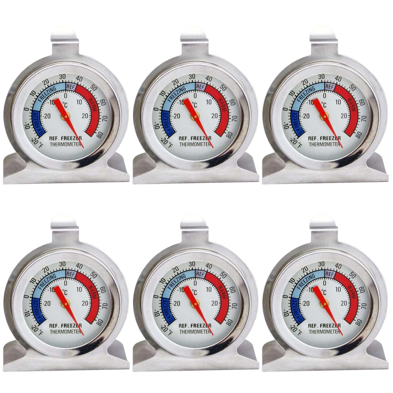 6Pcs Refrigerator Thermometer -30℃~30℃/-20℉~80℉ Stainless Steel Fridge Thermometer Large Dial Refrigerator Thermometer Digital