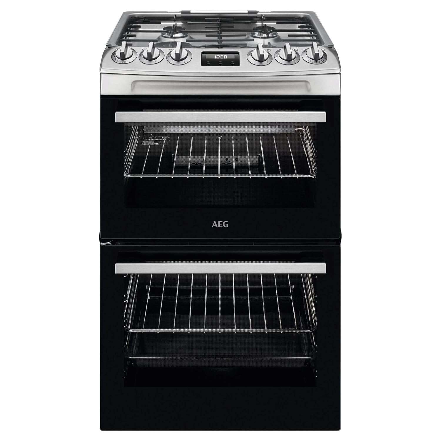 AEG Double Cavity Oven with Gas Hob CGX1130ACM, Capacity 83/36L, 2 Cooking Zones, Catalytic Self-Cleaning Oven, Cooker with Grill function, Heat Indicators, Gas Safety, Cooling...