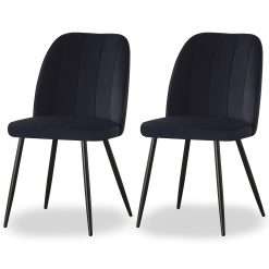 AINPECCA Set of 2 Velvet Dining chair Ergnomic Kitchen Chairs with Backrest Sturdy Matte Metal Legs Living Room Chairs Lounge Leisure(Black,2)