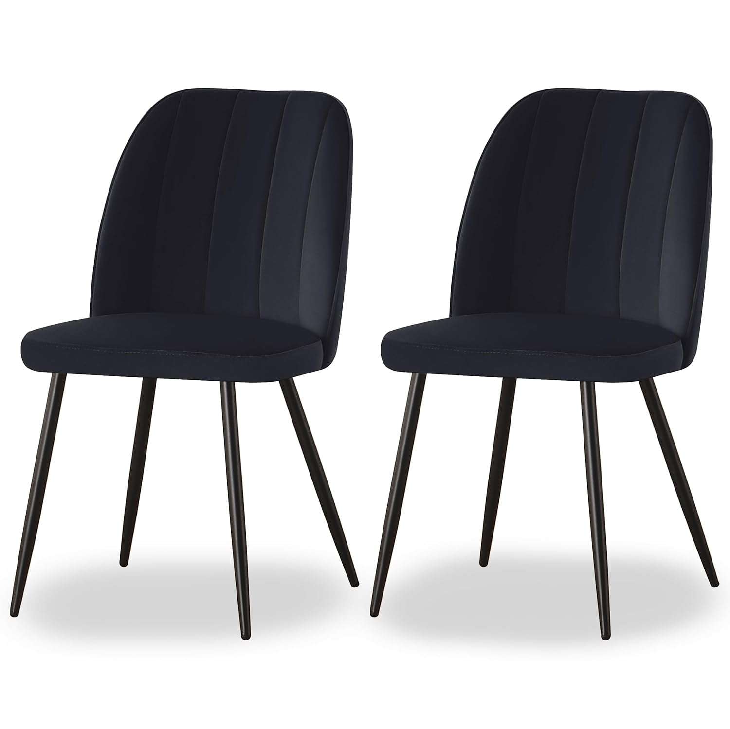 AINPECCA Set of 2 Velvet Dining chair Ergnomic Kitchen Chairs with Backrest Sturdy Matte Metal Legs Living Room Chairs Lounge Leisure(Black,2)