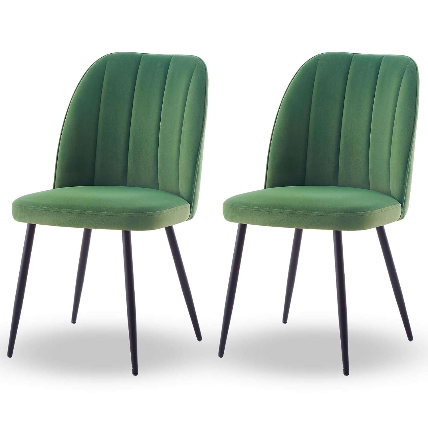 AINPECCA Set of 2 Velvet Dining Chair with Ergnomic Backrest Sturdy Matte Metal Legs Living Room Kitchen Chairs Lounge Leisure(2, Grass Green)