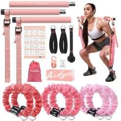 ALongSong Pilates Equipment Pilates Reformer Bar Set With Resistance Bands 140Lbs/180Lbs For Home Gym Workout Fitness Yoga Twisting Squat Strengthen Muscles Enhance Flexibility...