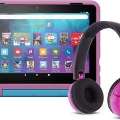 Amazon Fire HD 8 Kids Pro tablet, 3 GB memory, 8" HD screen, parental controls, 13-hr battery, 32 GB and Made for Amazon, BuddyPhones | Pop Time in Pink