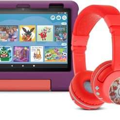 Amazon Fire HD 8 Kids tablet, 3 GB memory, 8" HD screen,13-hr battery, 32 GB and Made for Amazon BuddyPhones PlayTime Volume-limiting Bluetooth Child Headphones Age (3-7), Poppy...