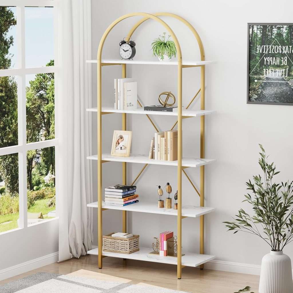 Arbuxzuy Arched Bookshelf 5 Tier Book Shelf, 31.5 Inch Width Industrial ...