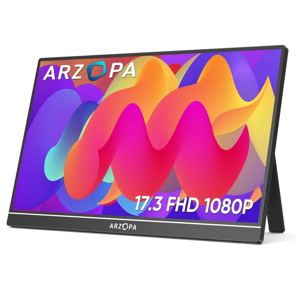 ARZOPA 17.3 Inch Big Portable Monitor, 1920×1080 FHD HDR IPS Kickstand ...