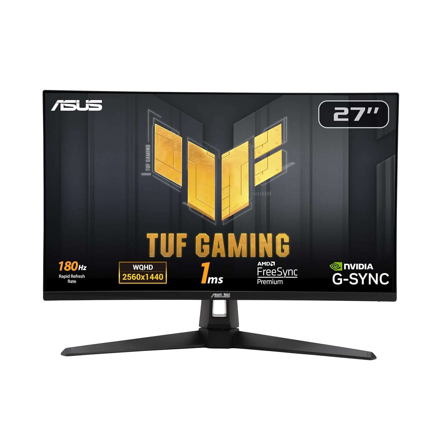 Asus TUF Gaming VG27AQ3A Gaming Monitor/ 27-inch, QHD(2560x1440), 180Hz, Fast IPS, ELMB Sync, 1ms (GTG), Freesync Premiumâ„¢, G-Sync compatible, Variable Overdrive, 130% sRGB