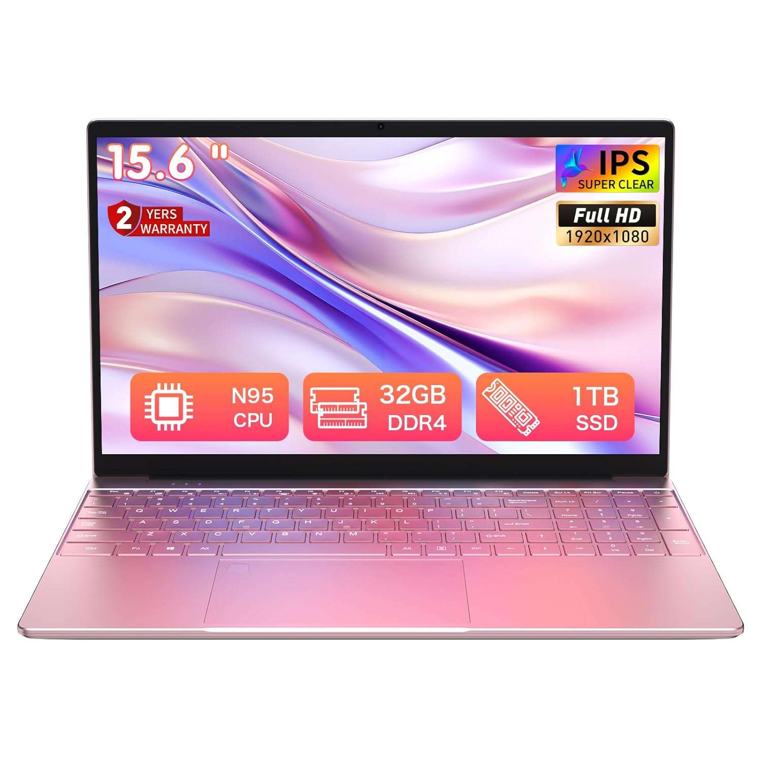 Auusda T152A Rose Gold 15.6″ FHD IPS Laptop, Next‑Gen N‑Series 4‑Core 3.4GHz, 32GB DDR4, 1TB NVMe SSD, Fingerprint & Backlit Keyboard,8000mAh Battery