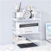 Axroad Mall Desk Storage Shelf, 3 Tier Stackable Metal Desktop Organiser Display Shelf, Multipurpose Bookcase File Organizer Tray for School Home Office Supplies (White, 3 Tiers)