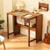 Bamboo Folding Desk Mid Century Modern Desk for Home Office Bedroom Small Spaces, Brown