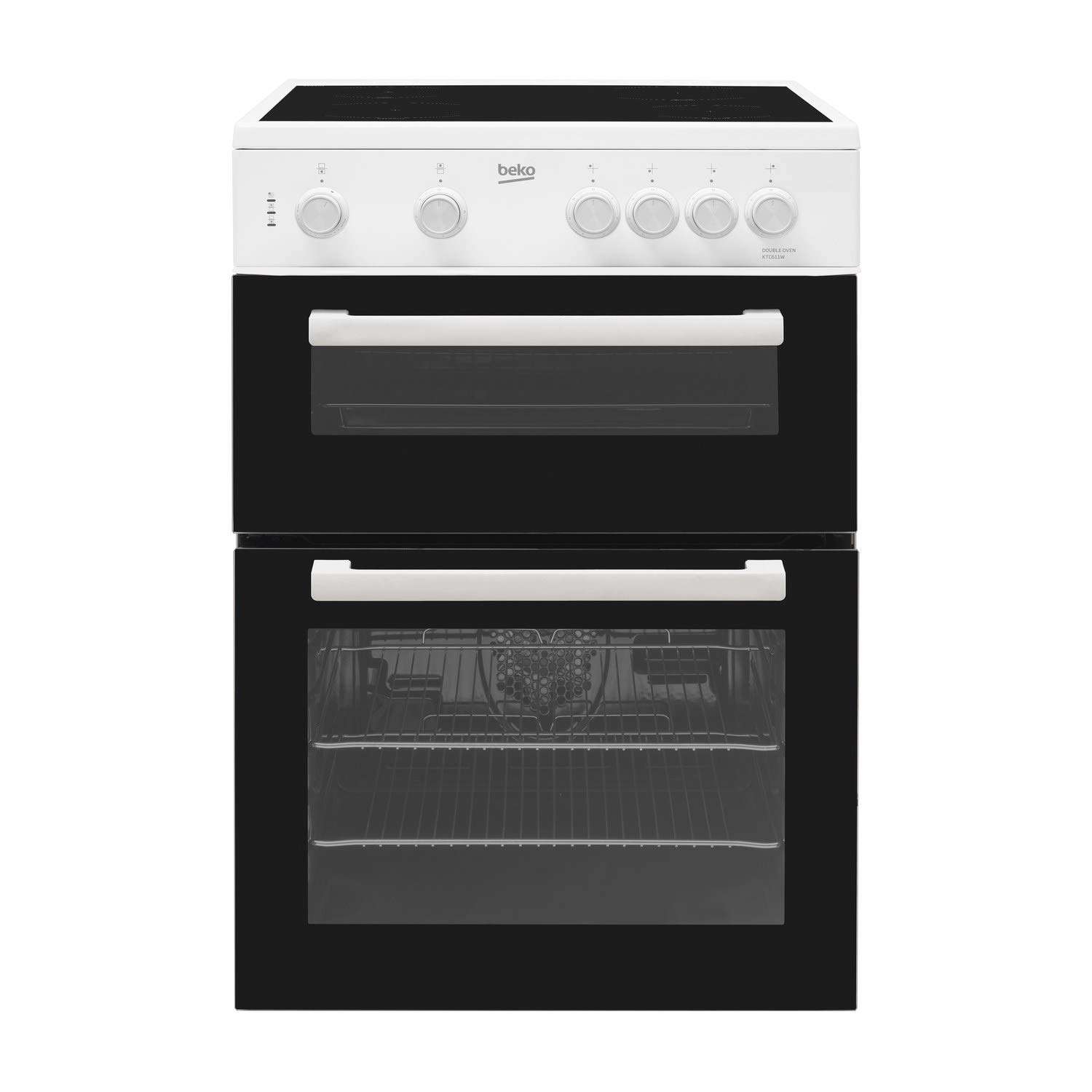 Beko KTC611W 60cm A Rated Twin Cavity 4 Burners Ceramic Electric Cooker in White