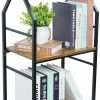 Bookshelf, 3 Tier Industrial Small Bookcase, Metal Narrow Book Shelf, Book Case Book Storage Organizer for Living Room, Bedroom, and Home Office - Rustic Brown