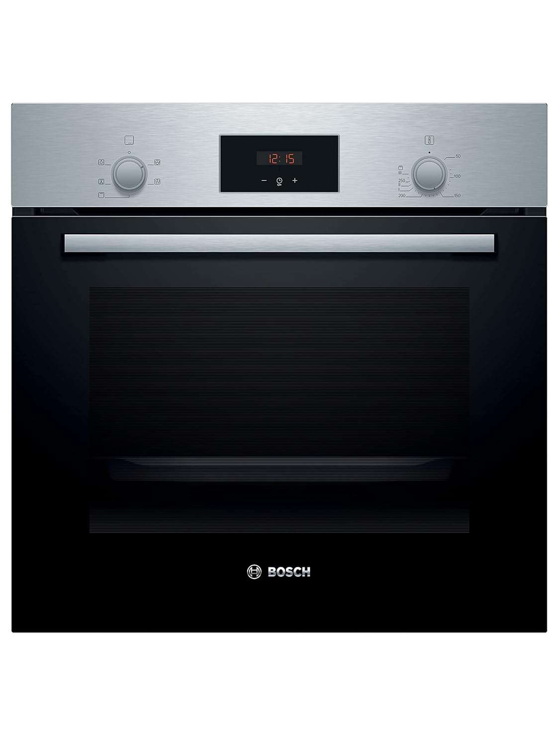 Bosch Serie 2 HHF113BR0B Stainless Steel Single Electric Oven with A Energy Efficiency, 66 Litre Capacity, Electronic Clock Timer And Enamel Interior