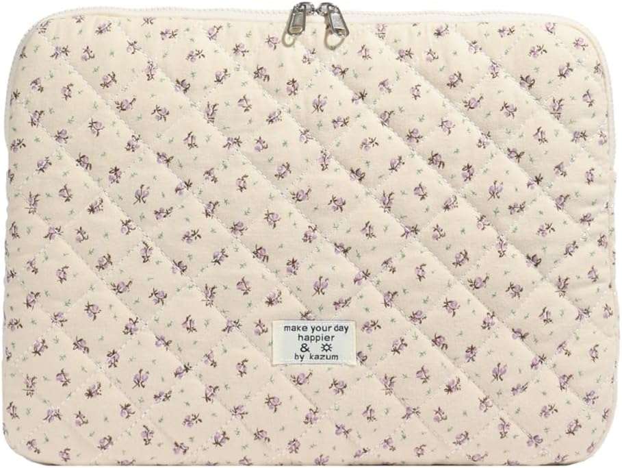 CHAMAIR Puffy Laptop Sleeve 13 Inch Cute Case Floral Quilted Notebook Cover Aesthetic Macbook Case 13'' 12'' (Purple 13in)