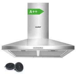 COMFEE' 60 cm Chimney Cooker Hoods Class A++ Stainless Steel Extractor Hood with LED and Recirculating & Ducting System Wall Mounted Hood 600 mm with Carbon Filters