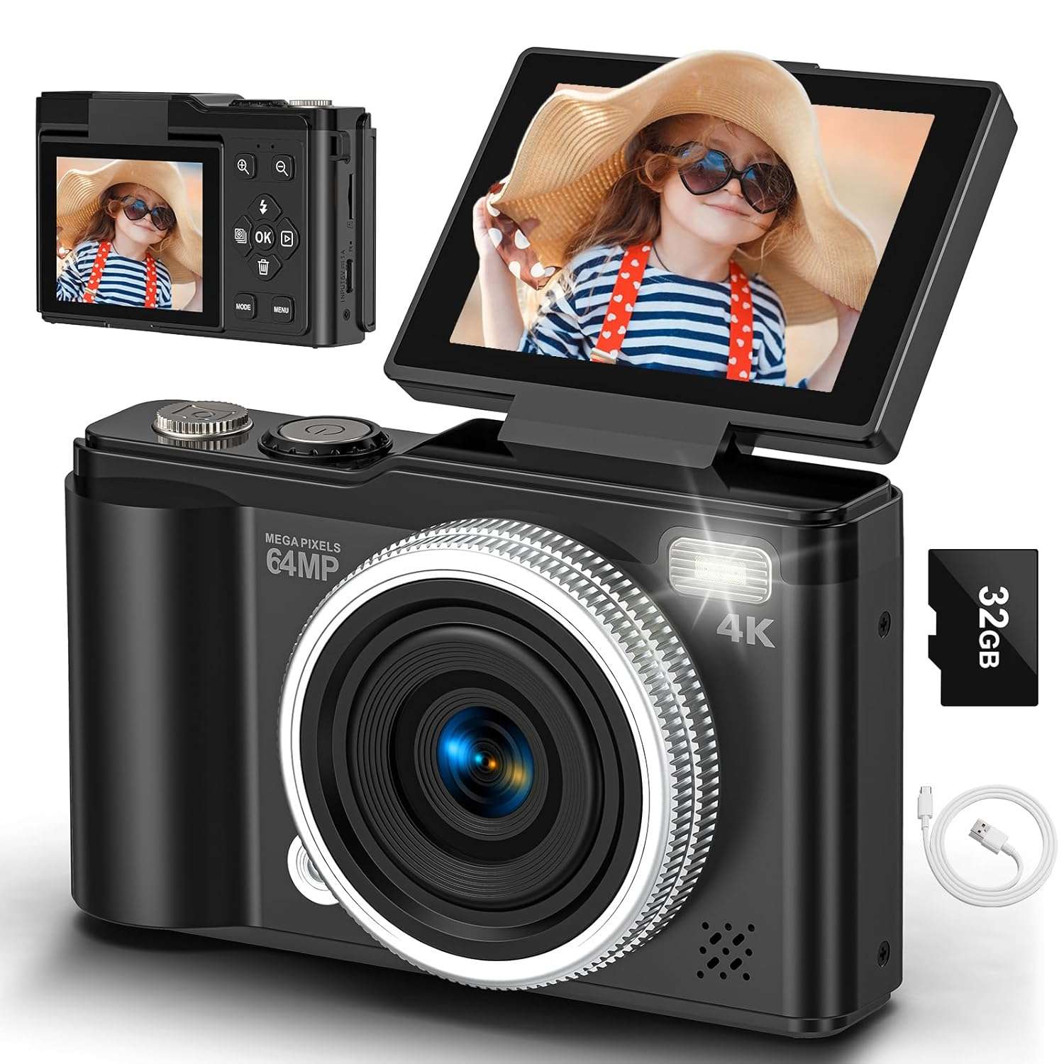 Digital camera, 4K 64MP Compact Digital Camera with Autofocus and Macro ...