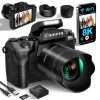 Digital Cameras for Photography, 8K 64MP Vlogging Camera for YouTube with 4" Touch Screen, Dual Front/Rear Cameras with LED Fill Light, 3000mAh Battery, Lens Hood, Hot Shoe &...