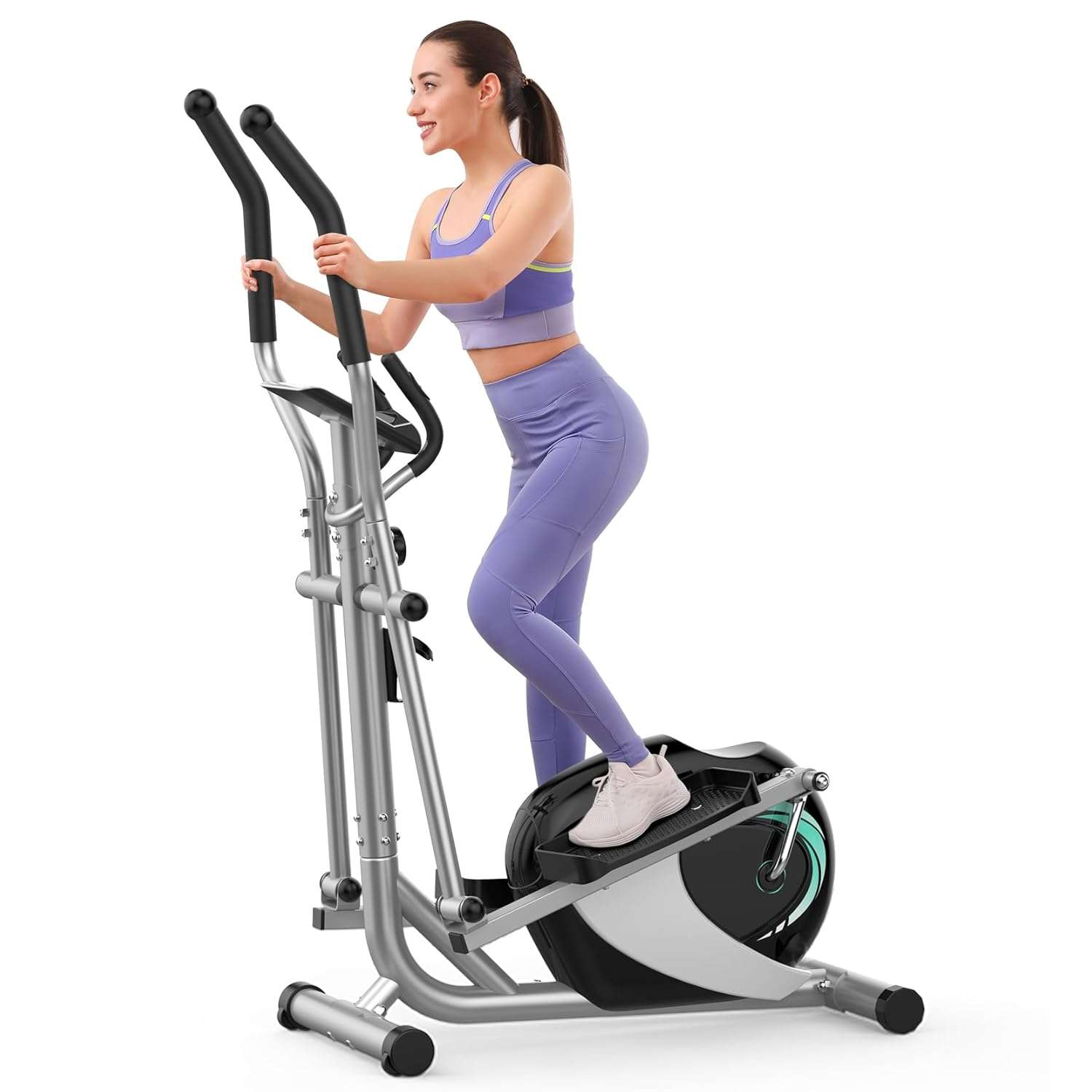 Dripex Magnetic Elliptical Cross Trianer, Hyper-Quiet Fitness Cardio Elliptical Training Machines, w/ 6KG Flywheel, 8 Resistance Levels, Pulse Monitor, LCD Monitor, Device Mount