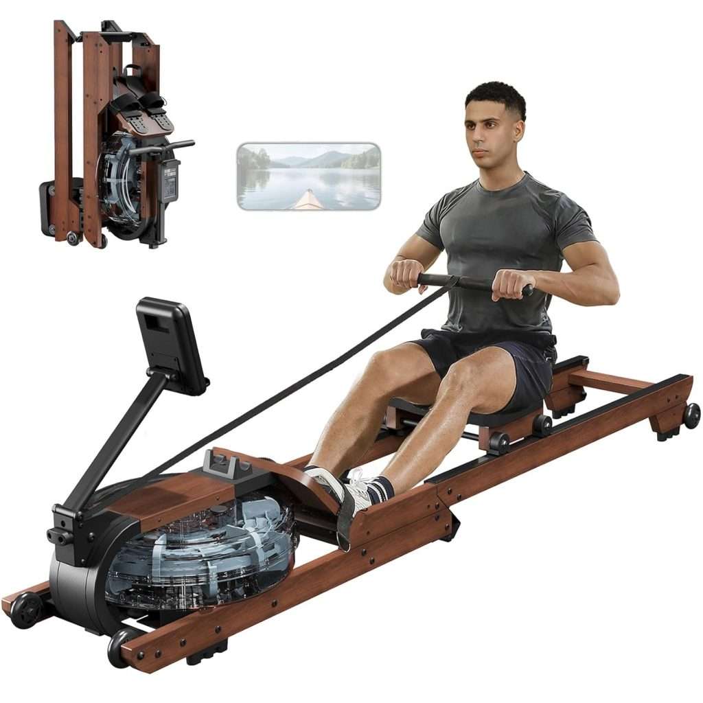 Dripex Water Foldable Rowing Machine for Home Gym,Wooden Folding Rowing ...