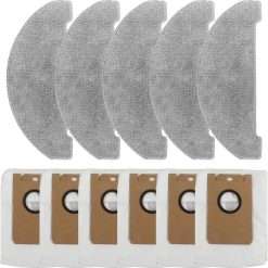 Dust Bag Mop Cloth Replacement, With 5 Mop Cloths And 6 Dust Bags For Vexilar For Cleanova W11 Self-Emptying Robot Vacuum