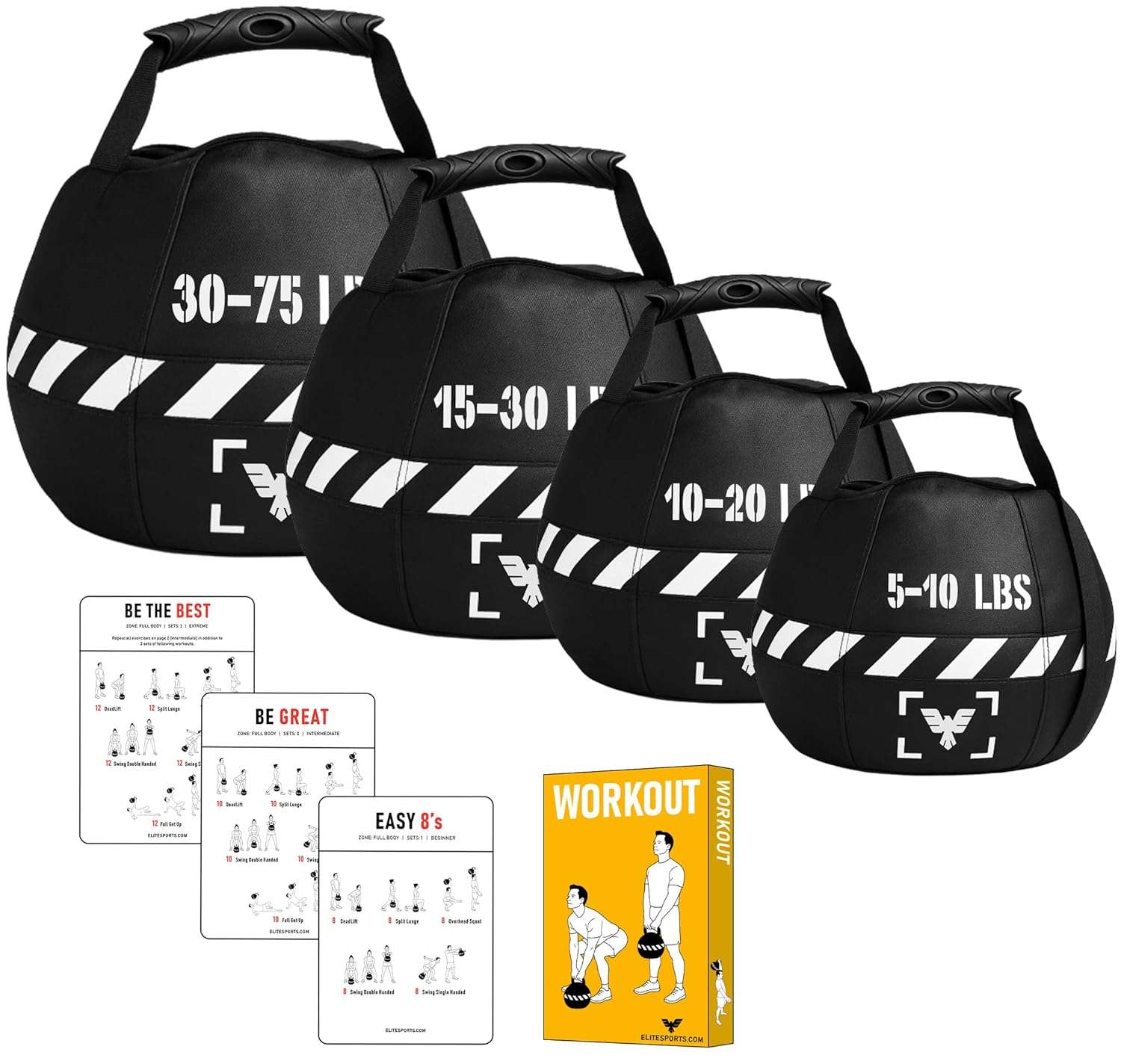 Elite Sports Kettlebell Sandbag - Heavy Duty Sand Weights Bag for Cross Training, Strength Training, Workout, Functional Fitness, Adjustable Weight, Durable Training Equipment...