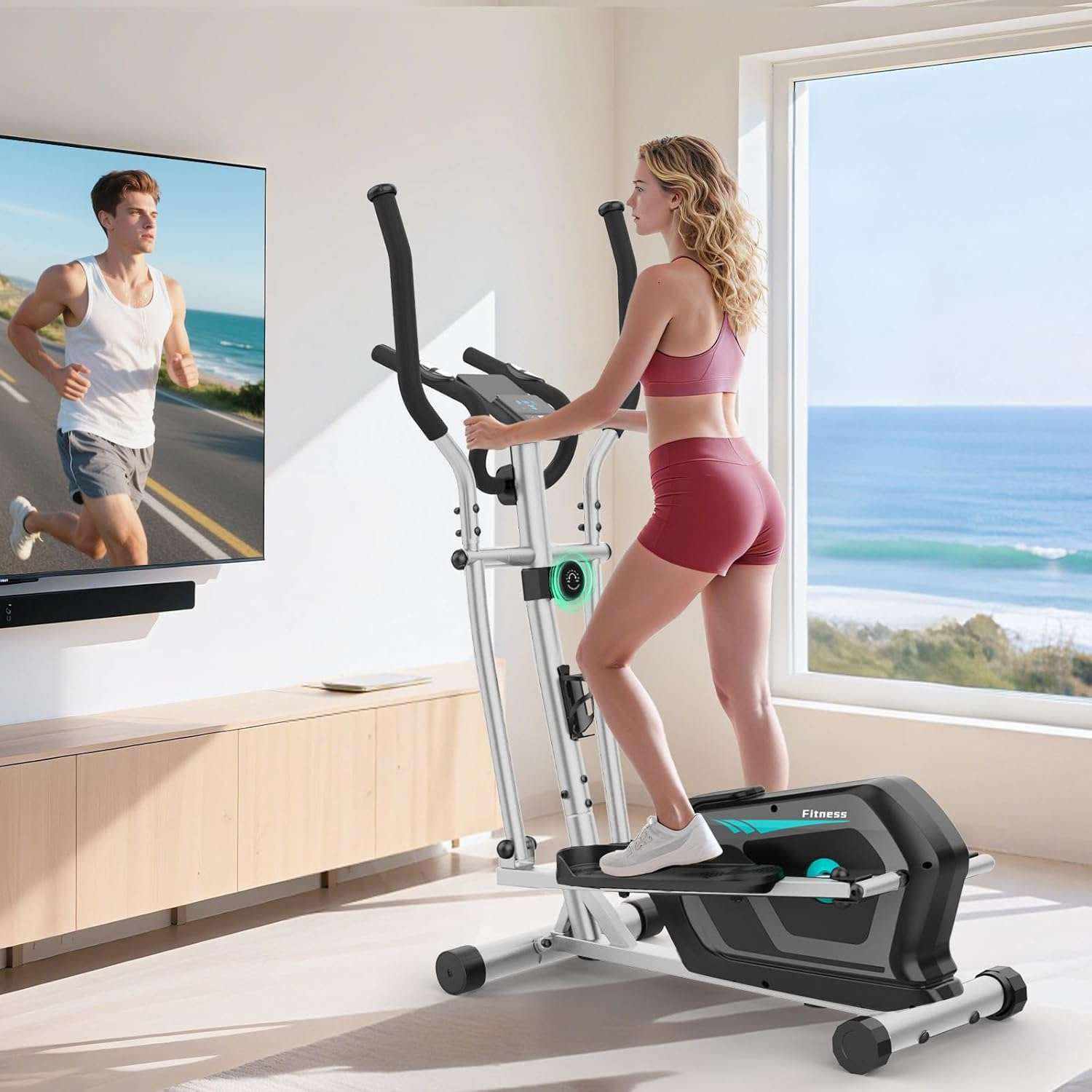 Elliptical Cross Trainer for Home, 16-Level Resistance Magnetic Elliptical Machine, Ultra-Quite Cross Trainer with LCD Monitor, Pulse Sensor for Home Gym, Device Holder, Weight...