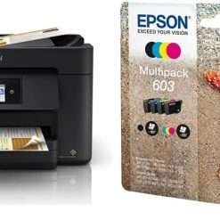 Epson WorkForce WF-3820 All-in-One Wireless Colour Printer with Scanner, Copier, Fax, Ethernet, Wi-Fi Direct and ADF, Black 603 Starfish Genuine Multipack, 4-Colours Ink Cartridges