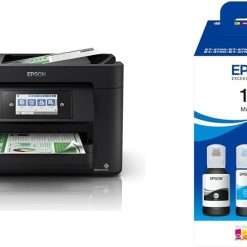 Epson WorkForce WF-4820 All-in-One Wireless Colour Printer with Scanner, Copier, Fax, Ethernet, Wi-Fi Direct and ADF, Black & EcoTank 102 Genuine Multipack Ink Bottles