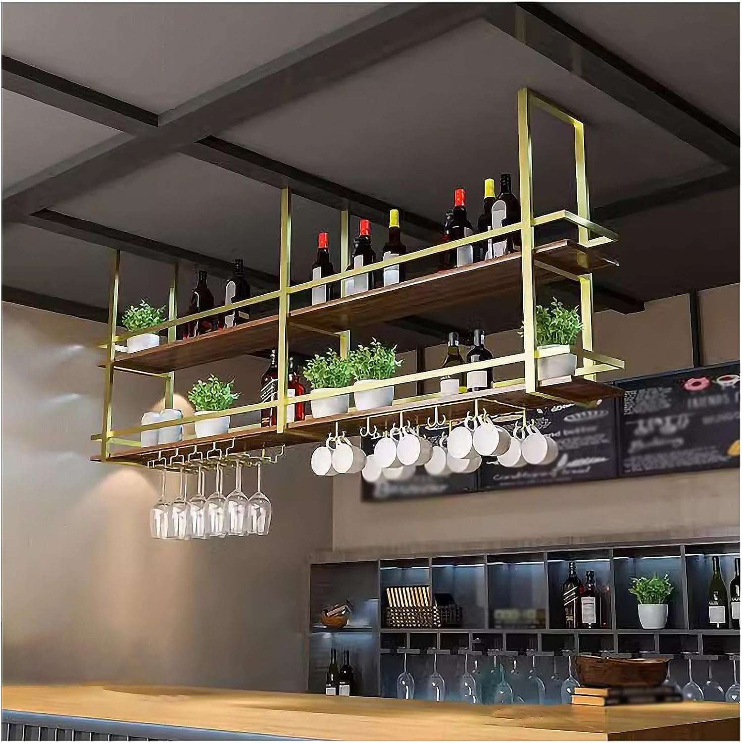 EYLINK Modern Metal Wall Mounted Wine Display Rack, Bar Unit Floating Shelves, Wall-Mounted Wine Racks, Glass Rack Iron Display Stand Wine Holder With Shelves, For Home,...