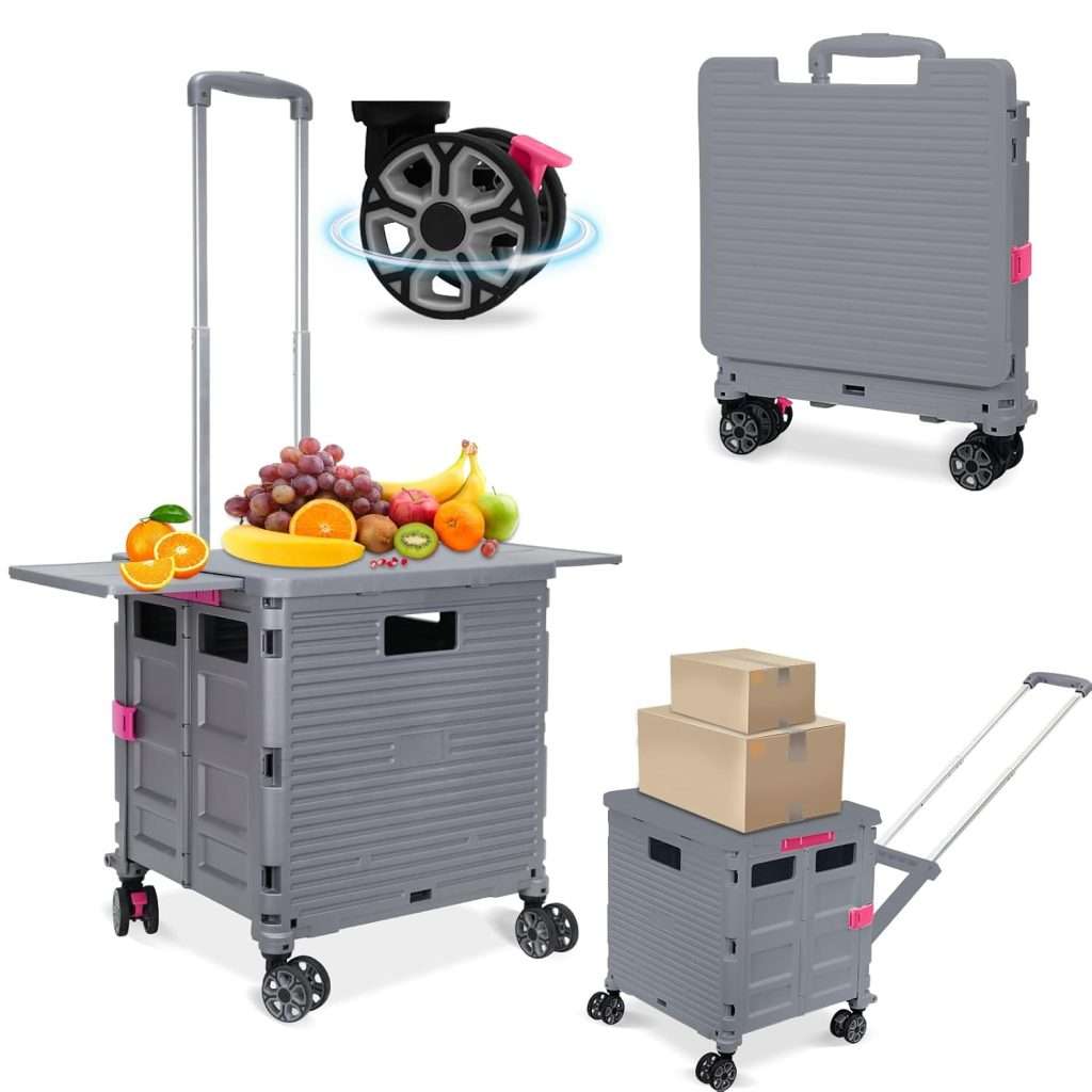 FELICON SELORSS Folding Utility Cart Rolling Crate Tote Basket Box ...