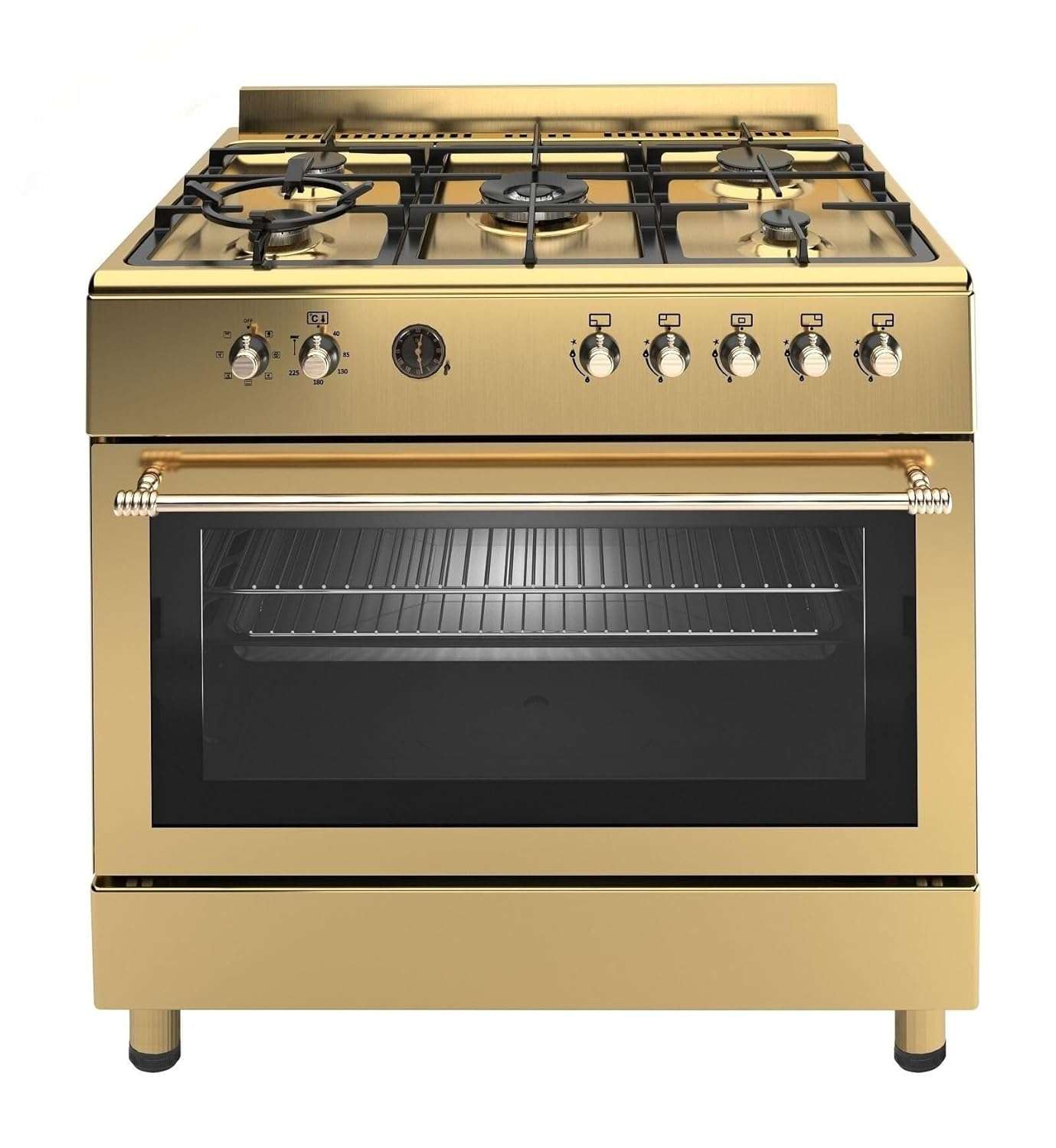 Ferre F9S50E7-GI-RETRO 90cm Dual Fuel Range Cooker With Double Turbo Fan & Wok Burner - Gold