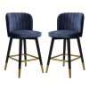Fetarxue Swivel Counter Height Bar Stools Set of 2, Velvet Upholstered Barstool Stools, Kitchen Breakfast Island Chair with Back for Pub Home Bar Dining Room Kitchen, Blue,...
