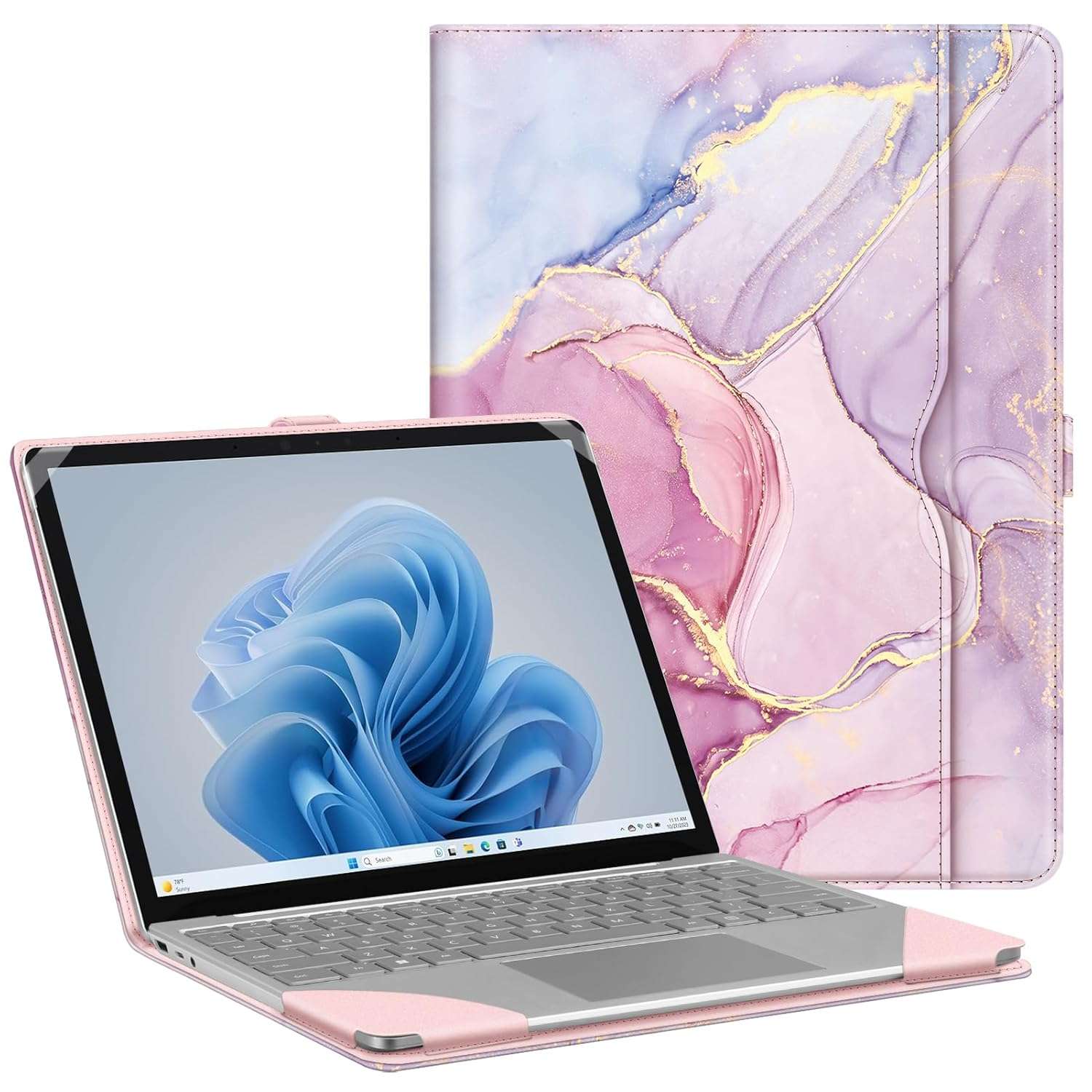 Fintie Sleeve Case for 12.4 Inch Microsoft Surface Laptop Go 3/2/1 (Model: 2013/1943), Premium PU Leather Protective Folio Book Cover with Large Pocket, dreamy marble